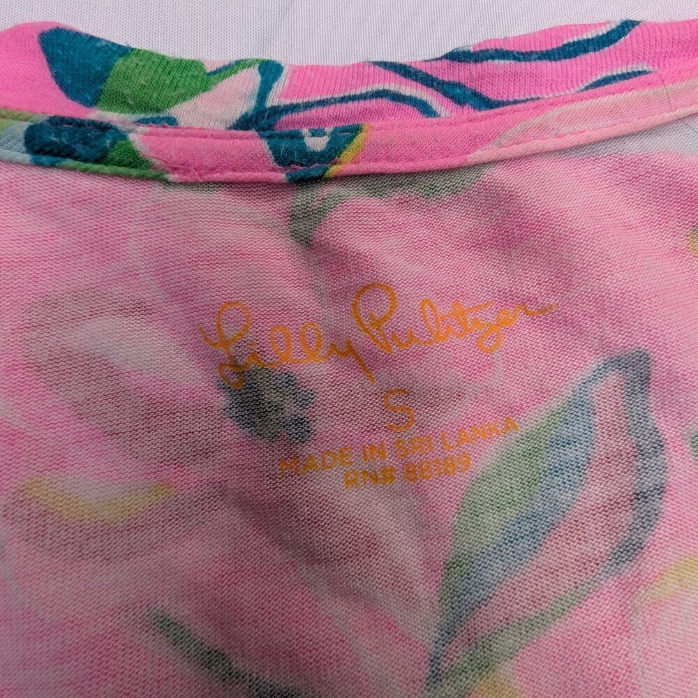 Lilly Pulitzer Long Sleeve V-Neck Top – Pink Tropical Floral Print Size S - Picture 5 of 7